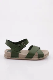 P31 Women's Cross Strap Sandals Genuine Leather Khaki