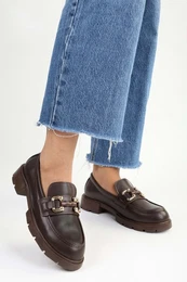 Women's Roye Brown Leather Buckle Detail Loafer