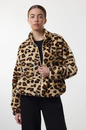 Leopard Printed Plush Oversize/Wide Cut Knitted Sweatshirt