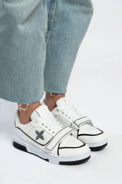 NANTAI SHOES Manny White Black Detailed Thick Sole Women's Lace-Up Sneakers