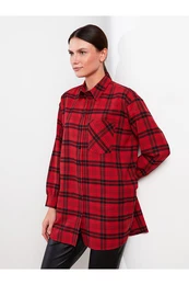 Shirt Collar Plaid Long Sleeve Oversize Women's Tunic