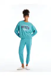 Lcwk Crew Neck Printed Women's Pajamas Set
