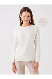 LCWAIKIKI Basic Medium Green Crew Neck Self-Patterned Long Sleeve Women's Knitwear Sweater