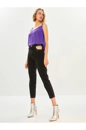 Women's High Waist Mom Fit Chain Detail Rodeo Jeans