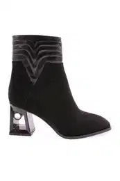 865-22k Women's Piping Detailed Crystal Stone Heeled Boots