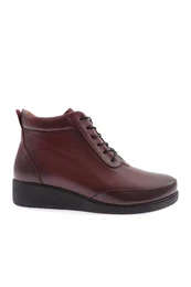 430 Thick Sole Side Zipper Lace Up Women's Boots Claret Red