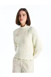 Crew Neck Self-Patterned Long Sleeve Oversize Women's Knitwear Sweater -