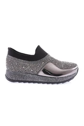 Akt-17-23y Women's Thick Sole Crystal Stone Sneakers Shoes Platinu