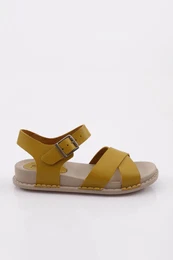 P31 Women's Cross Strap Sandals Genuine Leather Yellow
