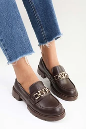 Women's Alto Brown Leather Buckle Detail Loafer