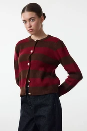 Brown Striped Basic Knitwear Cardigan