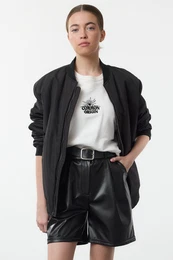 Black Faux Leather City Woven Shorts