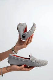 NANTAI SHOES Astoria Light Grey Knitted Inner Leather Flat Sole Women's Ballerinas