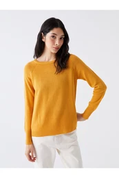 Crew Neck Self-Patterned Long Sleeve Women's Knitwear Sweater