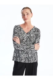 LCW V-neck Print Long Sleeve Women's Blouse
