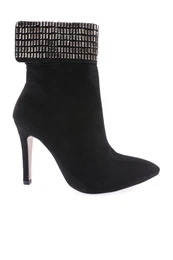 4246 Women's Pointed Toe Crystal Stones Thin Heeled Boots.