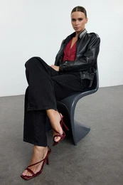 Dark Burgundy Patent Leather Strappy Women's Heeled Sandals
