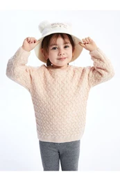 Crew Neck Patterned Baby Girl Knitwear Sweater