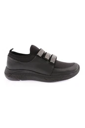 Black - 063-22k Women's Stretch Front Shoes with Stone Buckle on 3 Stripes Black