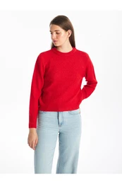 Crew Neck Plain Long Sleeve Women's Knitwear Sweater -