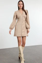 Stone Plain Mini Woven Dress
