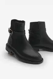 Women's Gold Buckled Elastic Casual Boots Rhodope Black