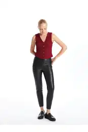 Lcw Skinny Fit Women's Leather Look Trousers