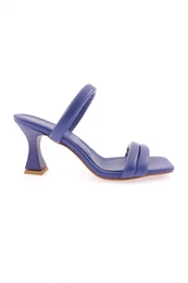 3025-23y Women's Two-Round Strapped Goblet Heeled Slippers Sax Blu