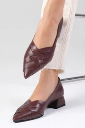 Peyton Claret Red Color Pointed Toe Women's Low Heel Shoes