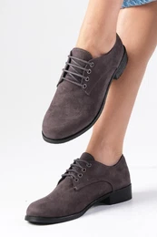 Berta Women's Gray Color Suede Oxford Flat Shoes