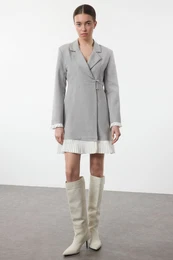 Gray Pleated Mini Woven Jacket Dress
