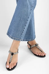 Women's Ellin Black Stone Slippers & Sandals