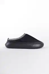 Thick Sole Suede Stitch Detailed Women's Black Slippers