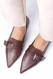 Carola Claret Red Color Pointed Toe Women's Low Heel Shoes
