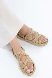 Women's Aero Gold Straw Sandals