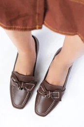 Viola Brown Flat Toe Women's Low Heel Shoes