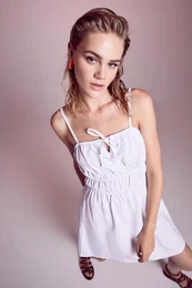 A-Line Strappy Linen Blend White Mini Dress