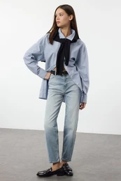 Blue High Waist Slim Mom Jeans