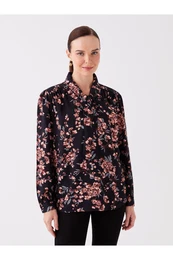 Tie-Up Collar Floral Long Sleeve Women's Blouse