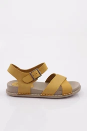 P31 Women's Cross Strap Sandals Genuine Leather Yellow Nubuck