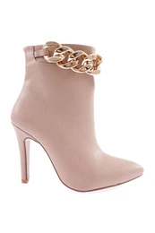 4250 Women's Pointed Toe Metal Peg Banded Thin Heeled Boots Light Nude
