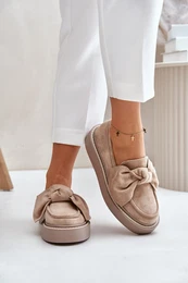 Women's platform loafers with bow beige Naivine