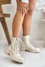 Lacquered ankle boots Workery with zip insulated beige Ravanthia