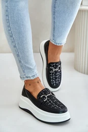 Women's leather moccasins on platform with Vinceza decoration black