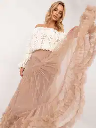 Brown flared tulle skirt with ruffles