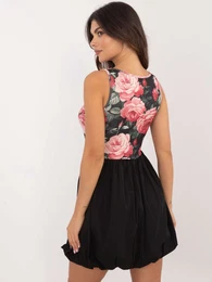 Pink and black mini dress with floral print