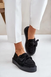 Women's platform loafers with a bow - black Naivine