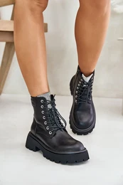 Women's Insulated Leather Ankle Boots Workery with Crystals Black