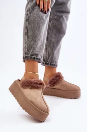 Women's platform slippers with fur dark beige Linaris