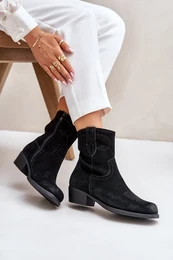 Suede ankle boots cowgirls women's low-heeled insulated black
